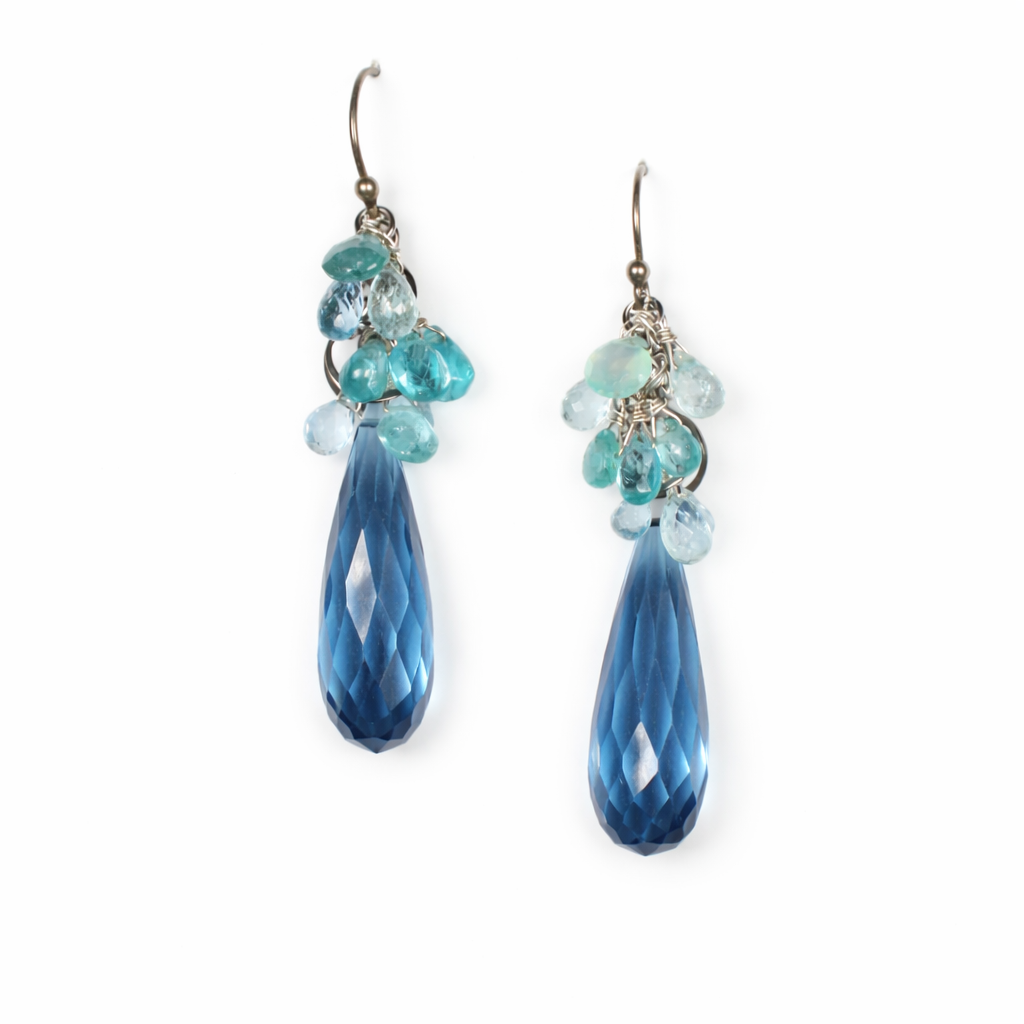 London Blue Topaz Drops with Seafoam Green Cascade Earrings
