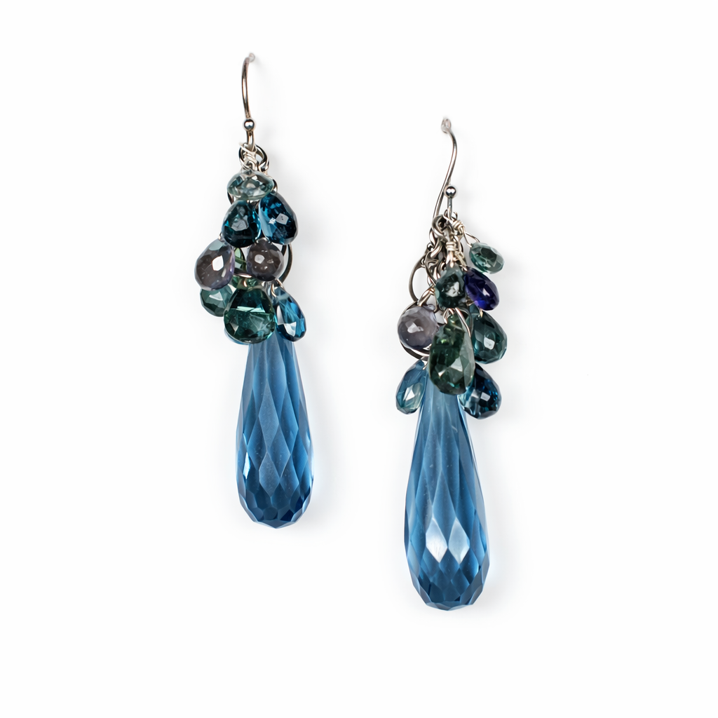 London Blue Topaz Drops with Blue Tourmaline, Kyanite & Aquamarine Cascade Earrings