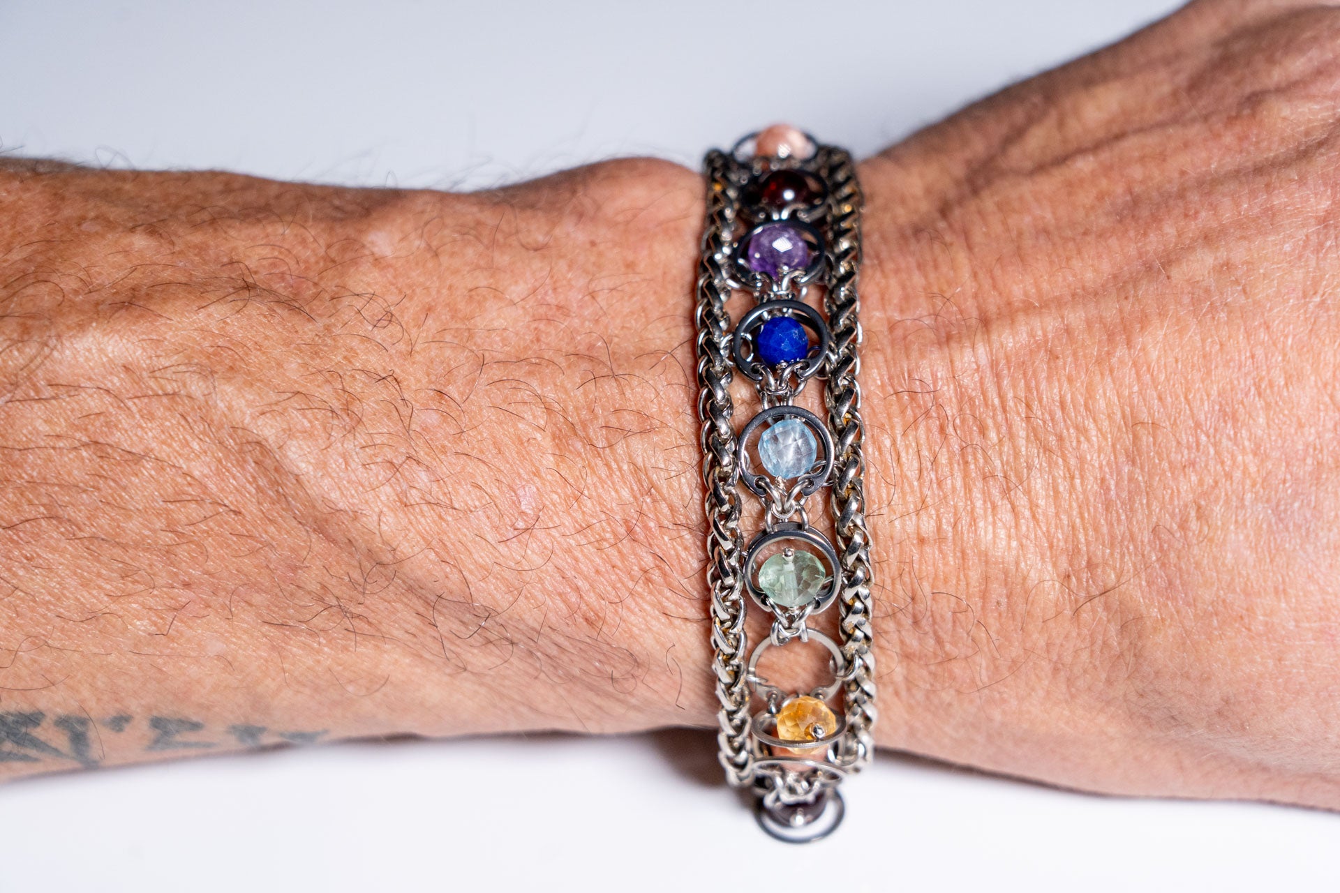 Signature Chakra Pride Bracelet with Wheat Chain Side Rails