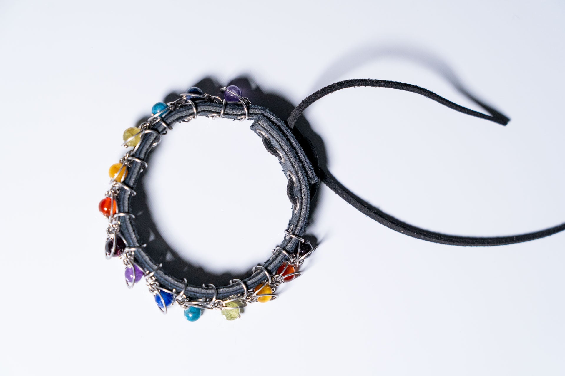 Fourteen‑Stone Chakra Pride Leather Bracelet