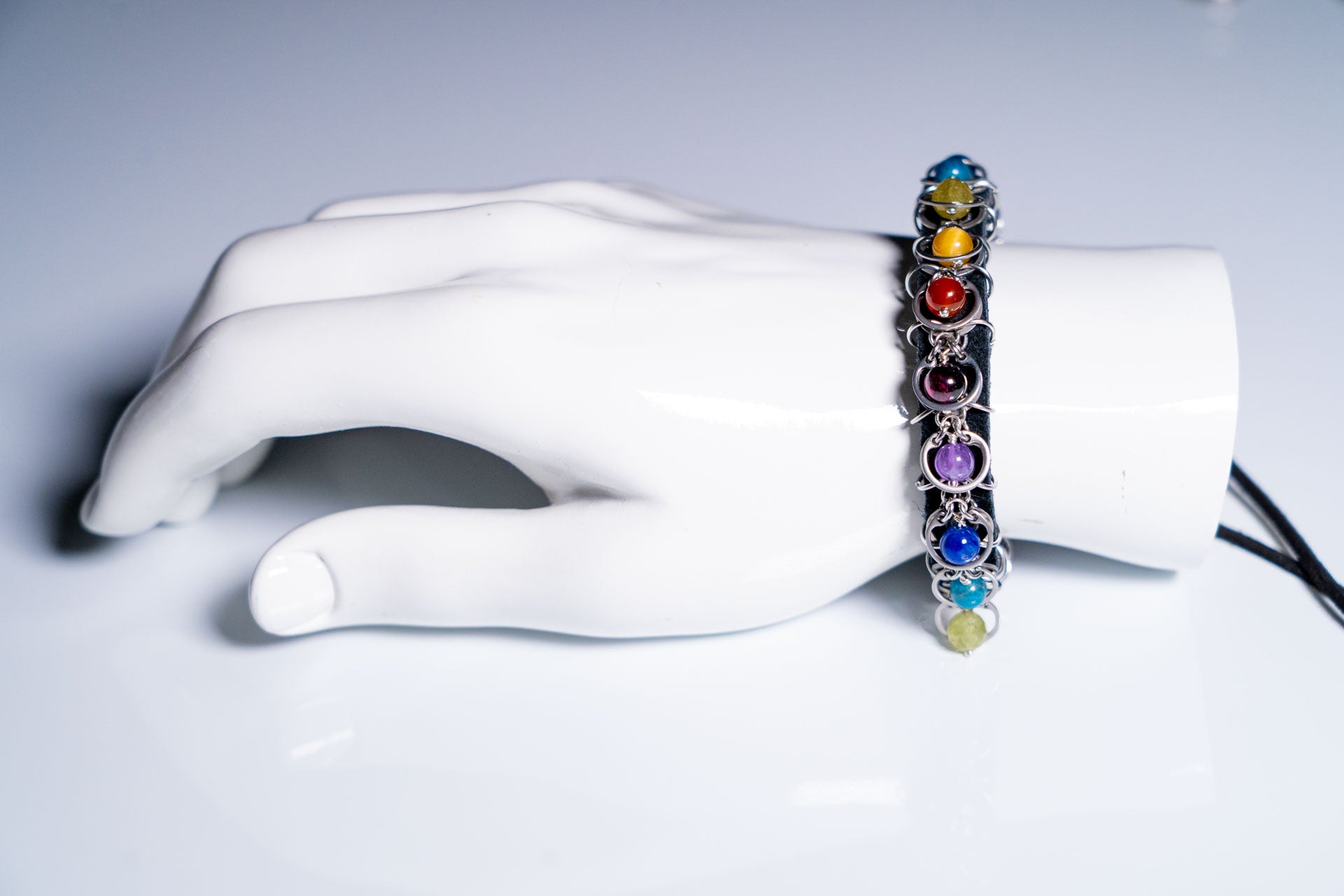 Fourteen‑Stone Chakra Pride Leather Bracelet
