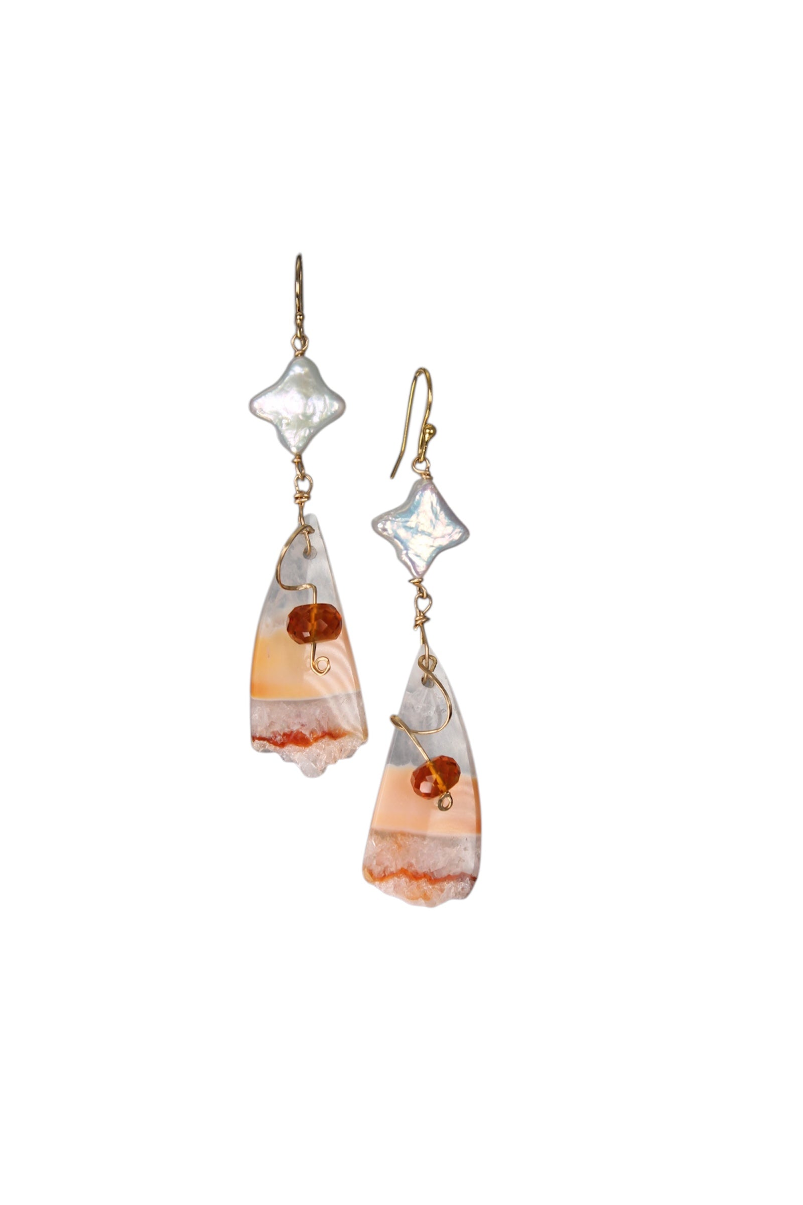 Agate, Fire & Pearl Drop Earrings