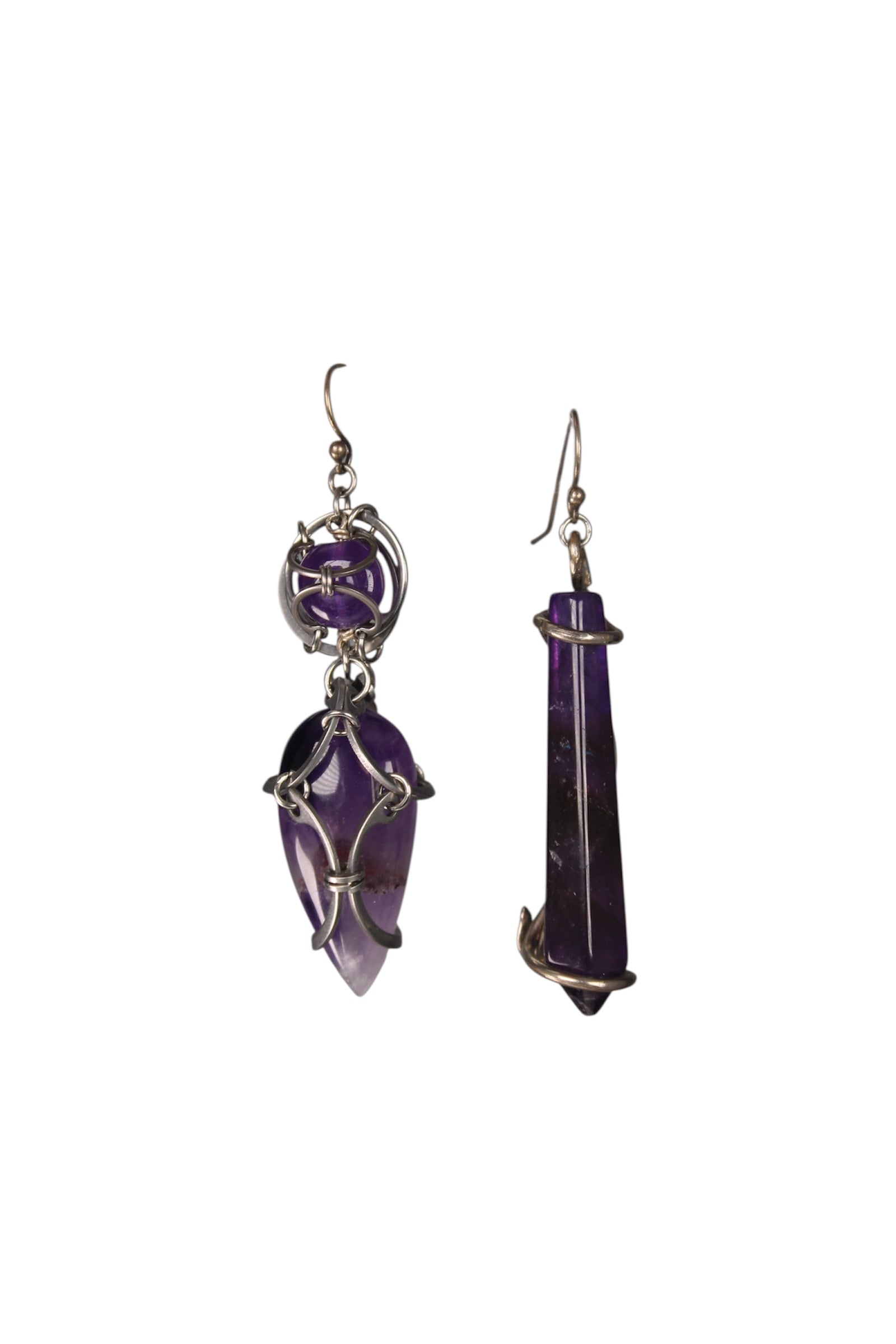 Asymmetrical Amethyst Cage Drop Earrings