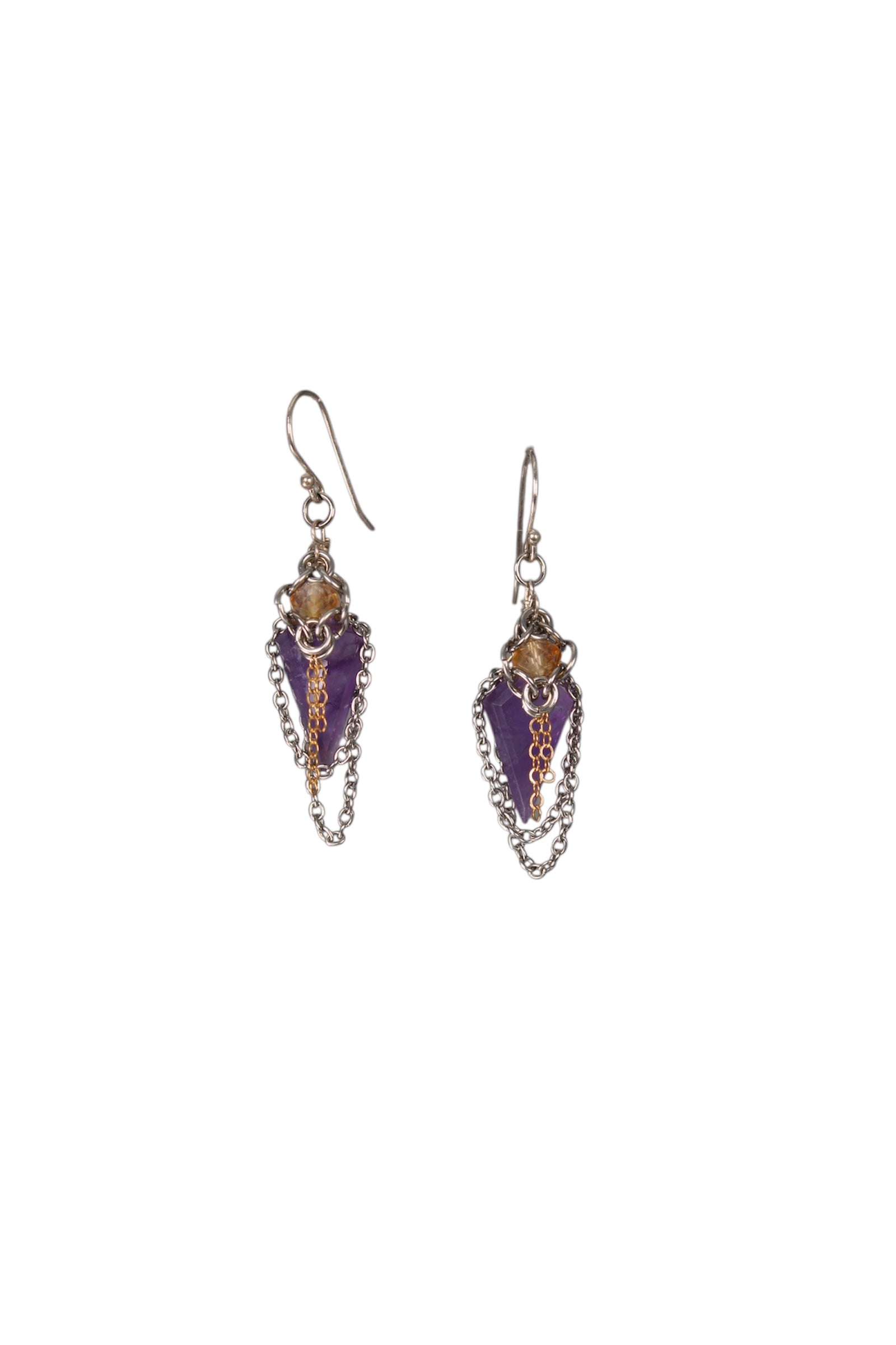 Amethyst Kite‑Cut & Suspended Citrine Earrings