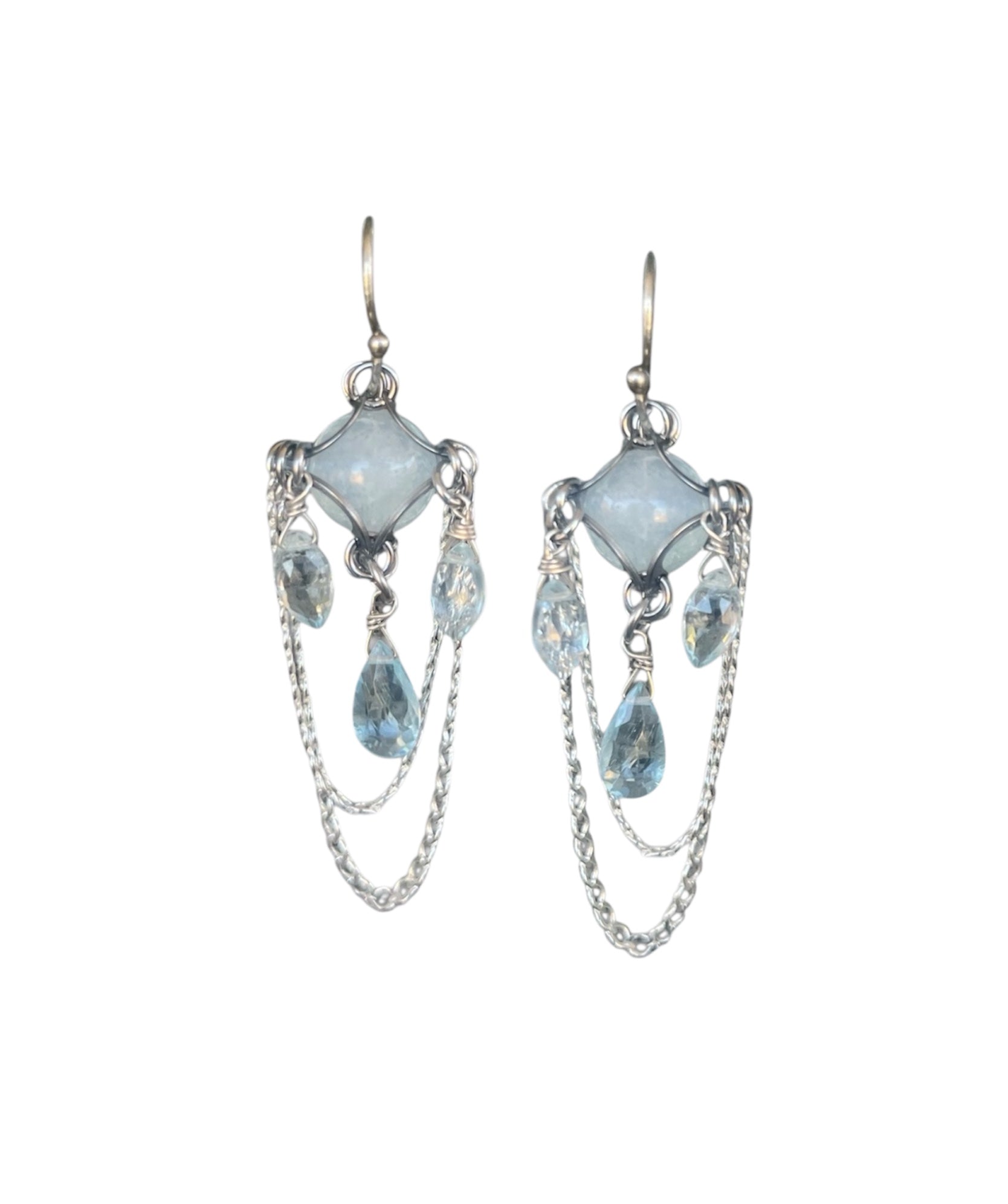 Aquamarine Draped Cage Drop Earrings