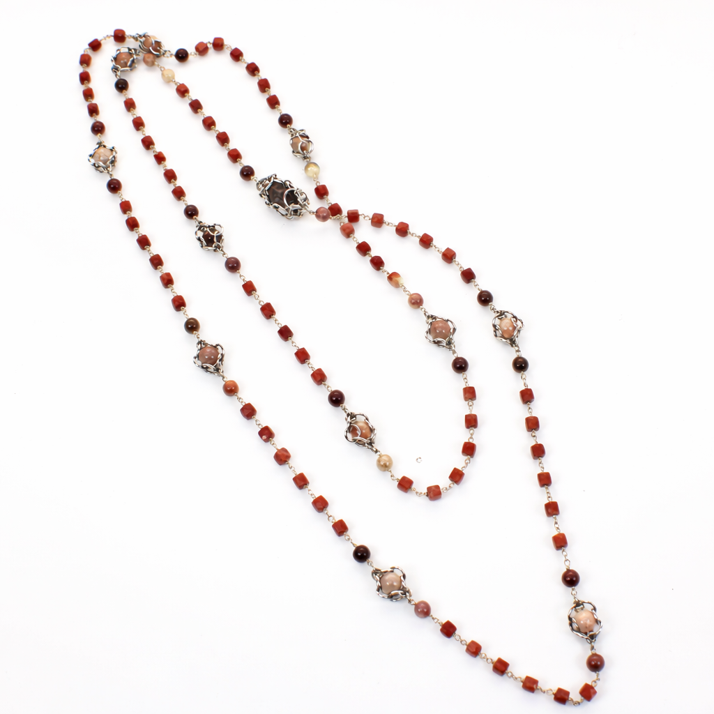 Square‑Cut Red Jasper Mala with Carnelian Anchor Stone