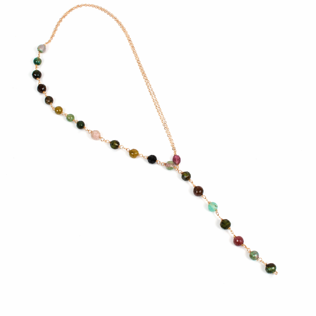 Watermelon Tourmaline Pride Lariat Necklace in 14.20k Gold