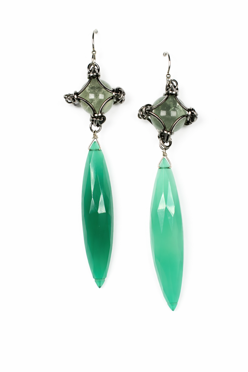 Summer Green Chalcedony Drops with Prasiolite Orbs Earrings