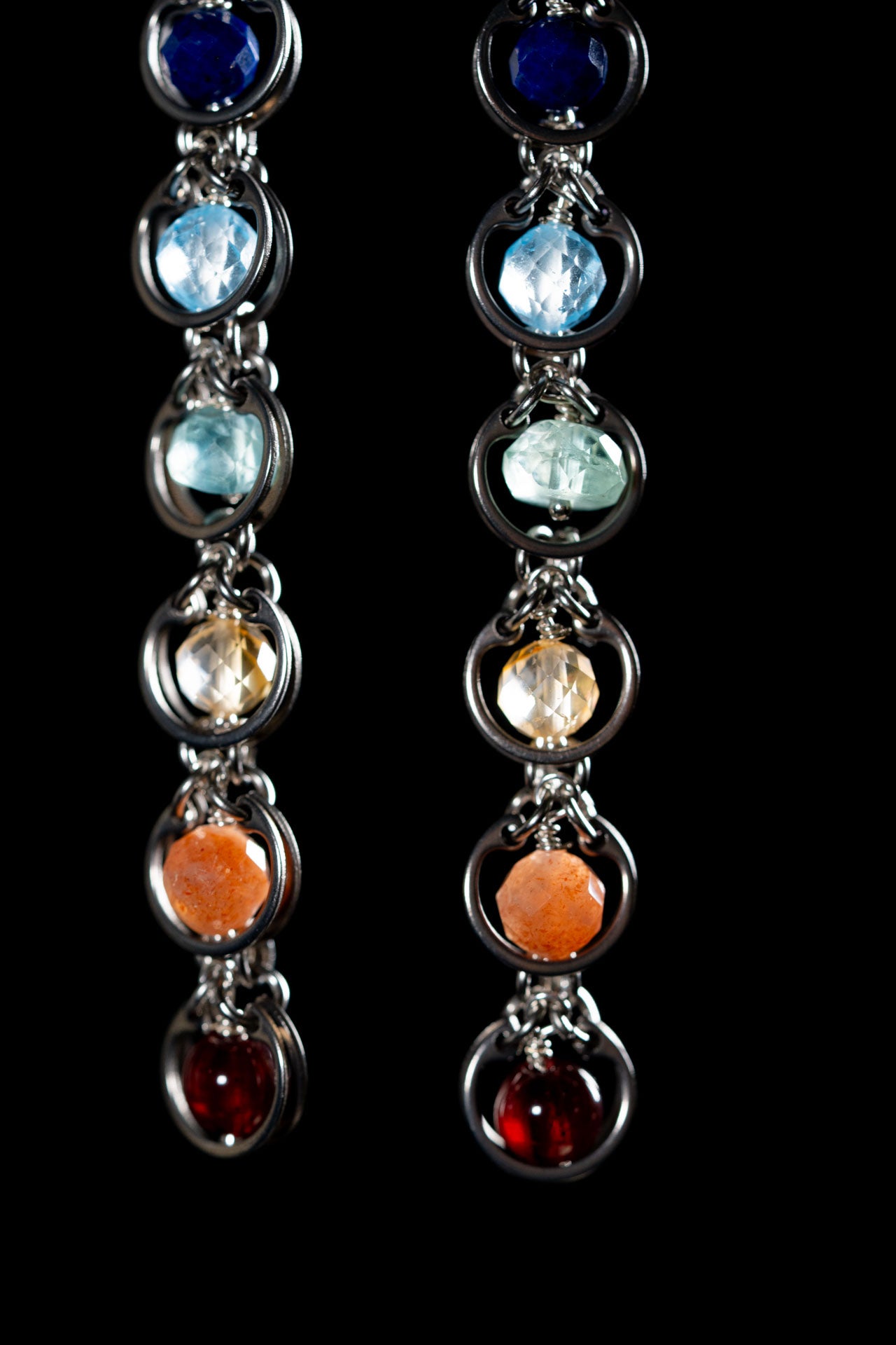 Linear Seven‑Stone Pride Chakra Earrings