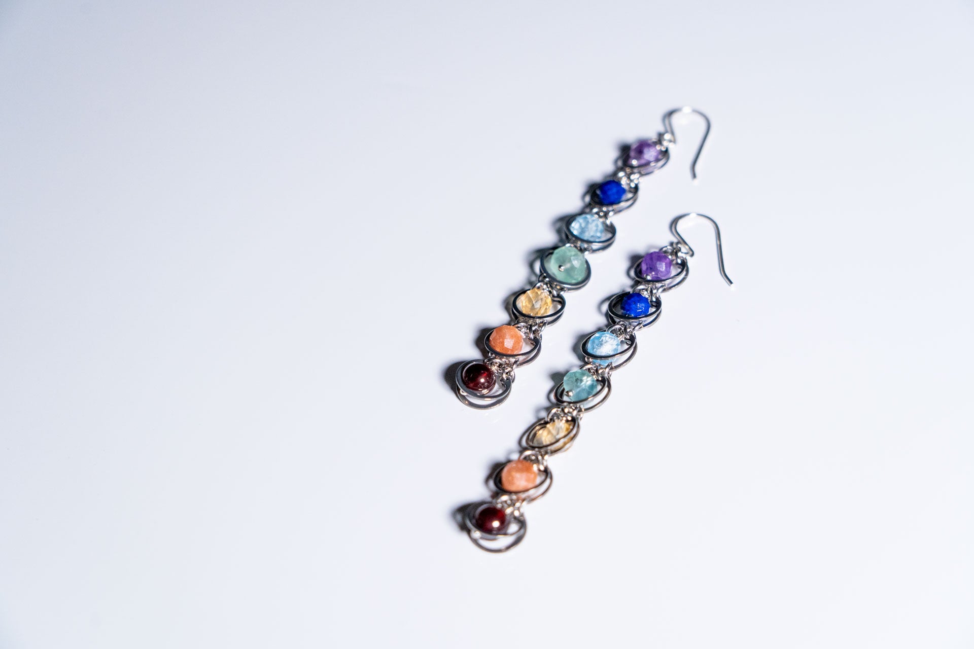Linear Seven‑Stone Pride Chakra Earrings