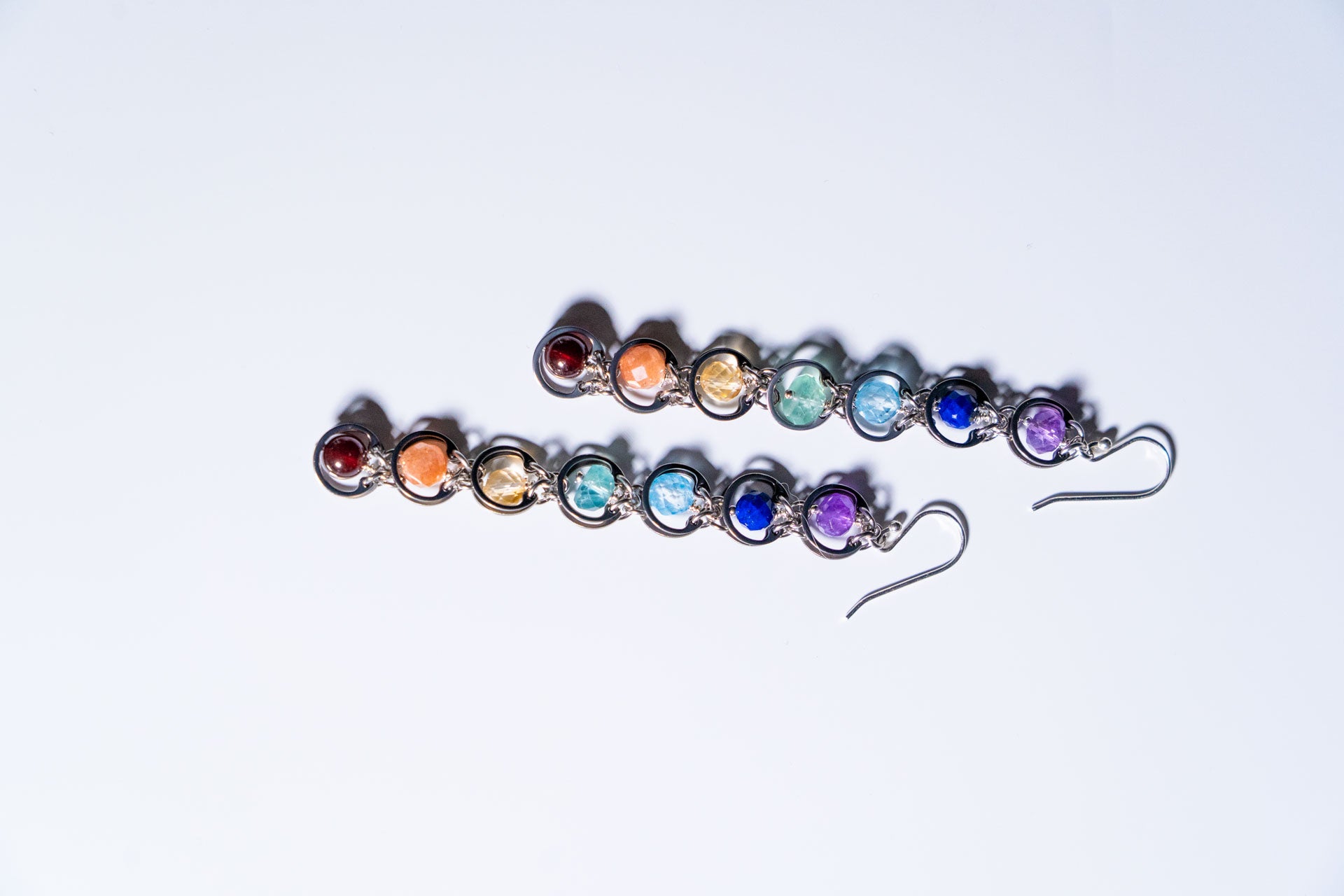 Linear Seven‑Stone Pride Chakra Earrings