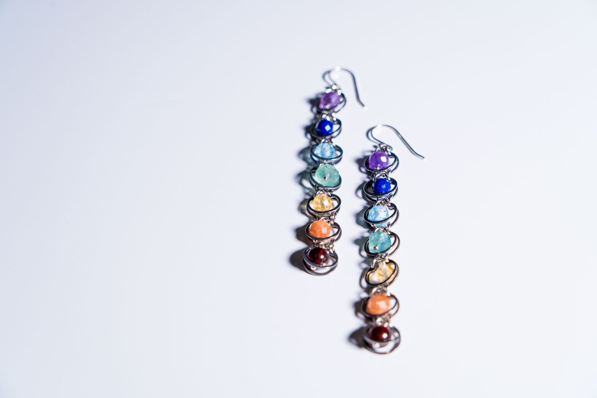 Linear Seven‑Stone Pride Chakra Earrings