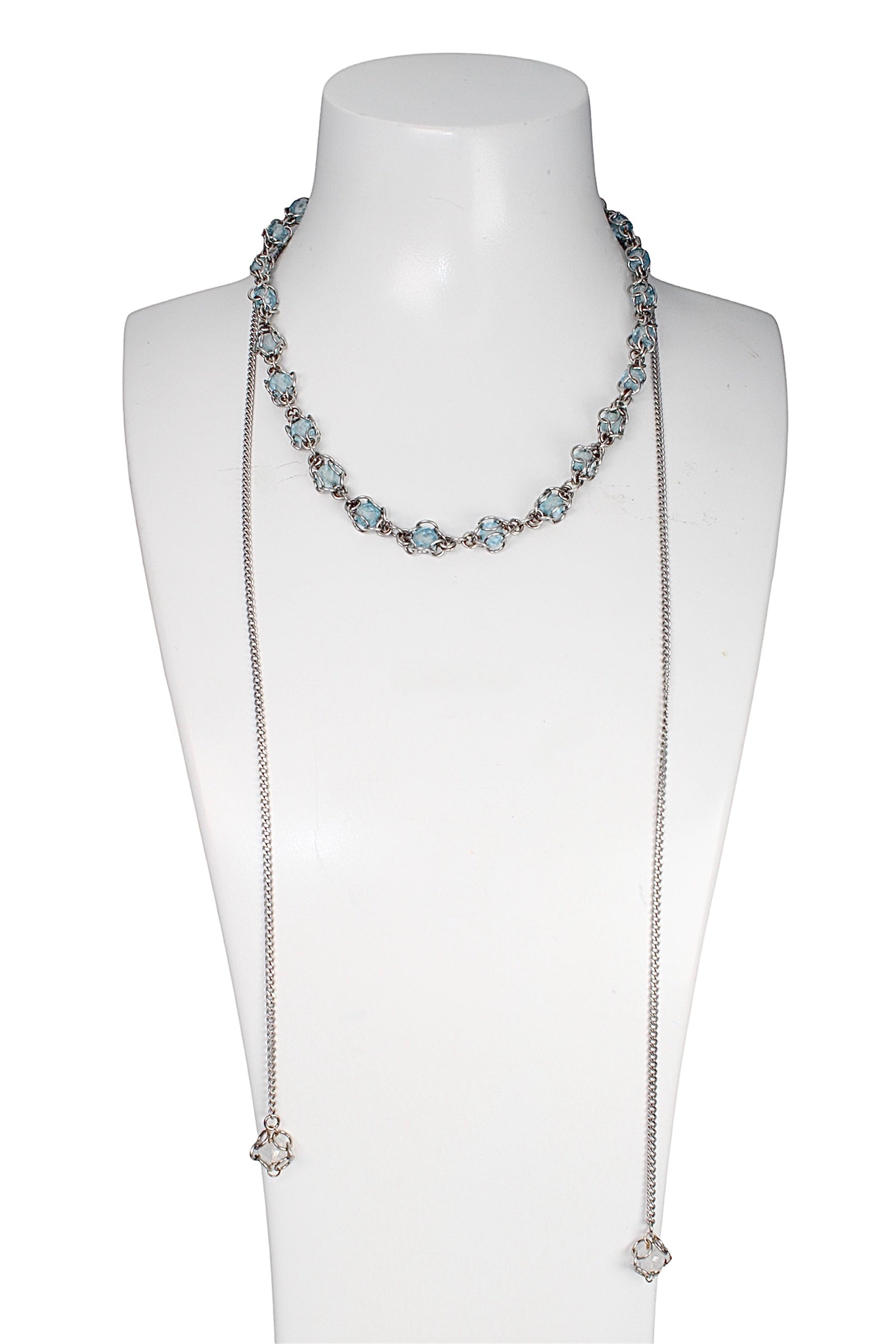 Blue Topaz Tennis Necklace with Aquamarine Drops