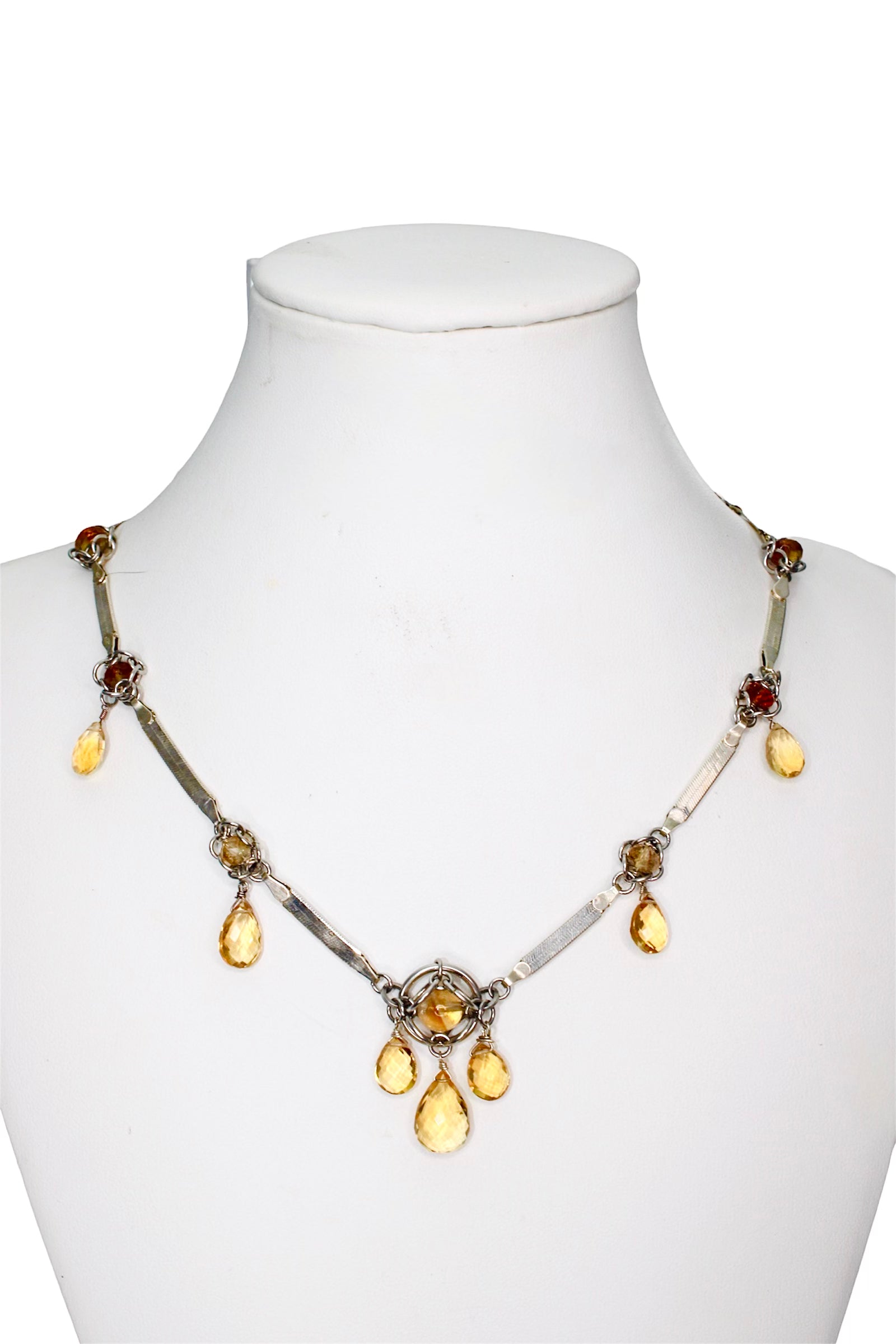 Citrine Station Herring Bone Necklace