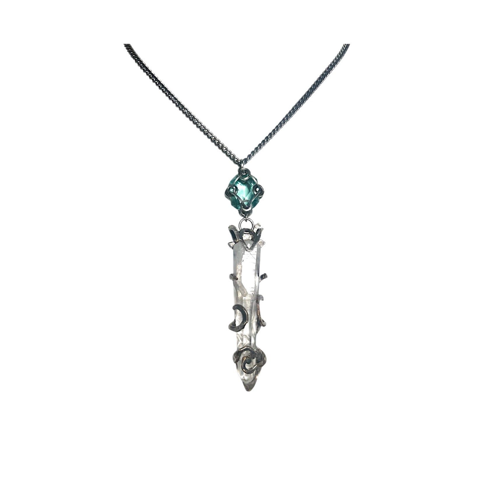Lemurian Crystal and Green Topaz Necklace
