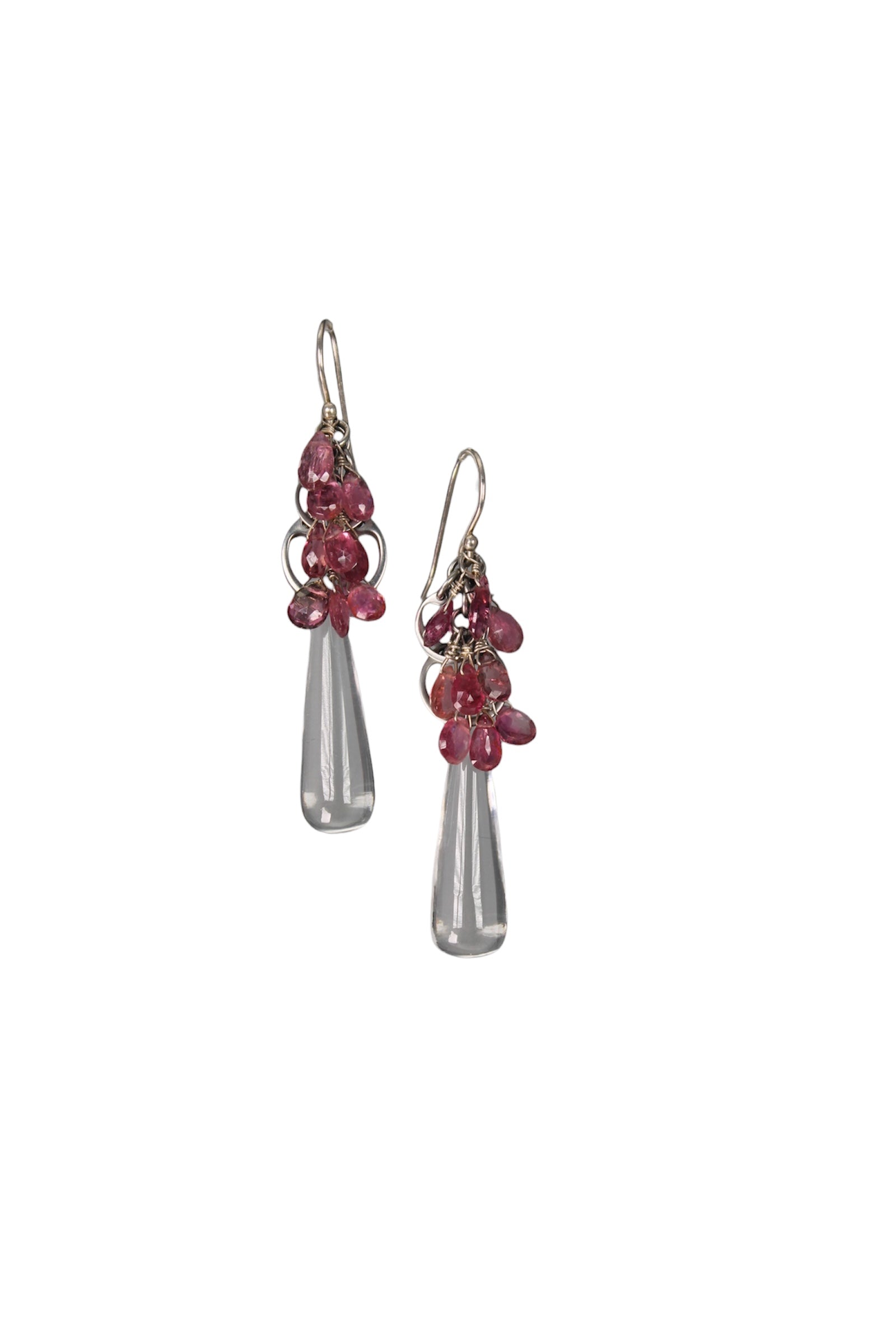 Pink Tourmaline Cascade with Rock Crystal Drops Earrings