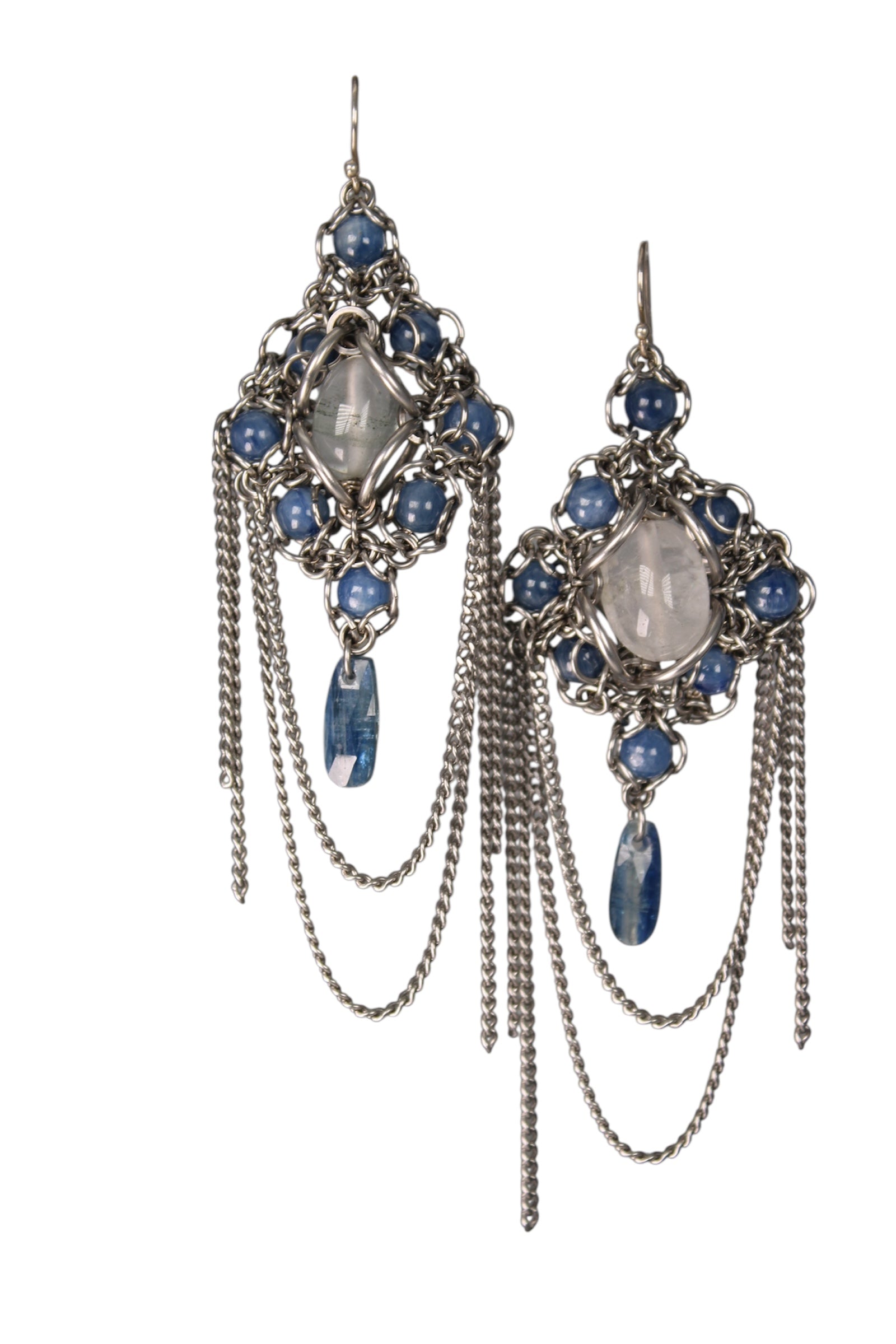 Rock Crystal, Kyanite & Chain Drop Earrings