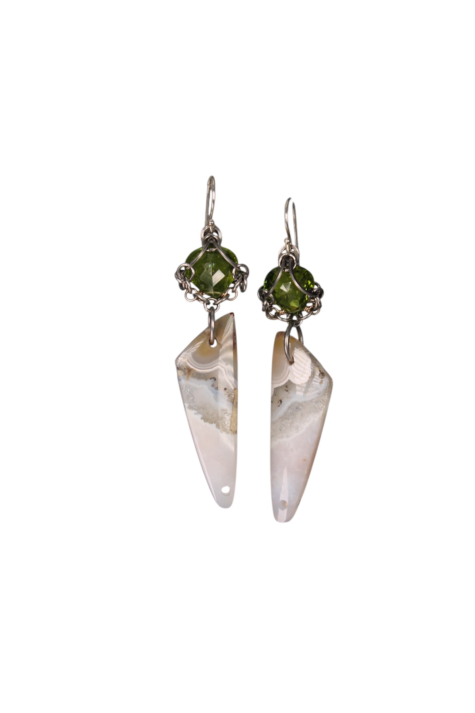 Agate & Green Tourmaline Drop Earrings