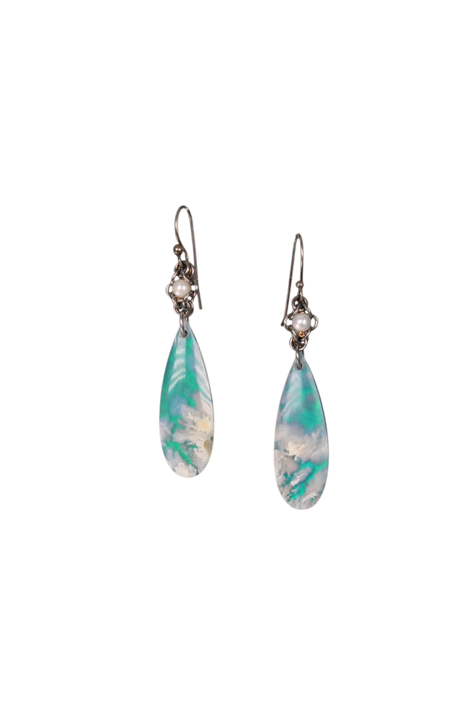 Opalized Agate & Pearl Drop Earrings