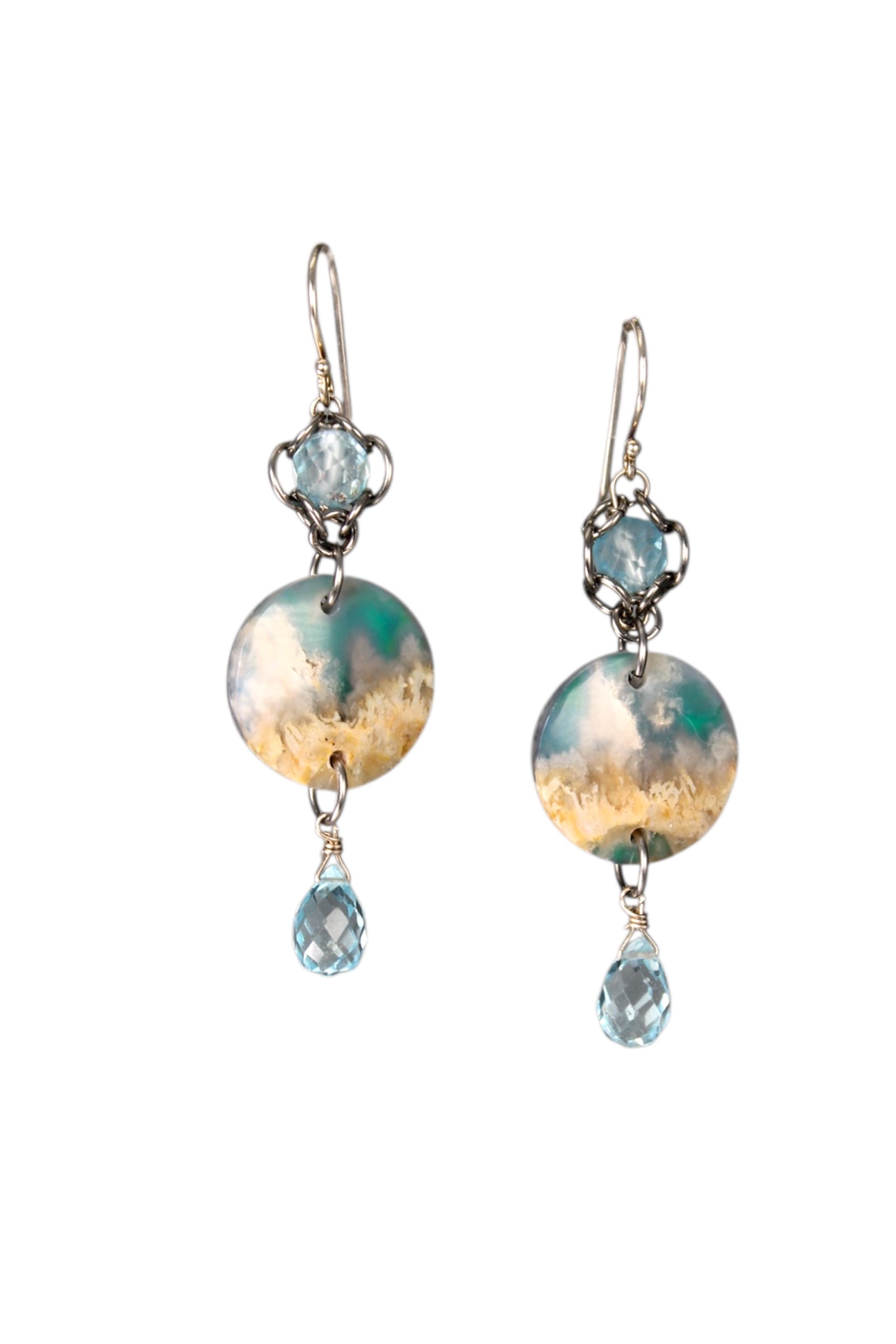 Opalized Agate & Aquamarine Drop Earrings
