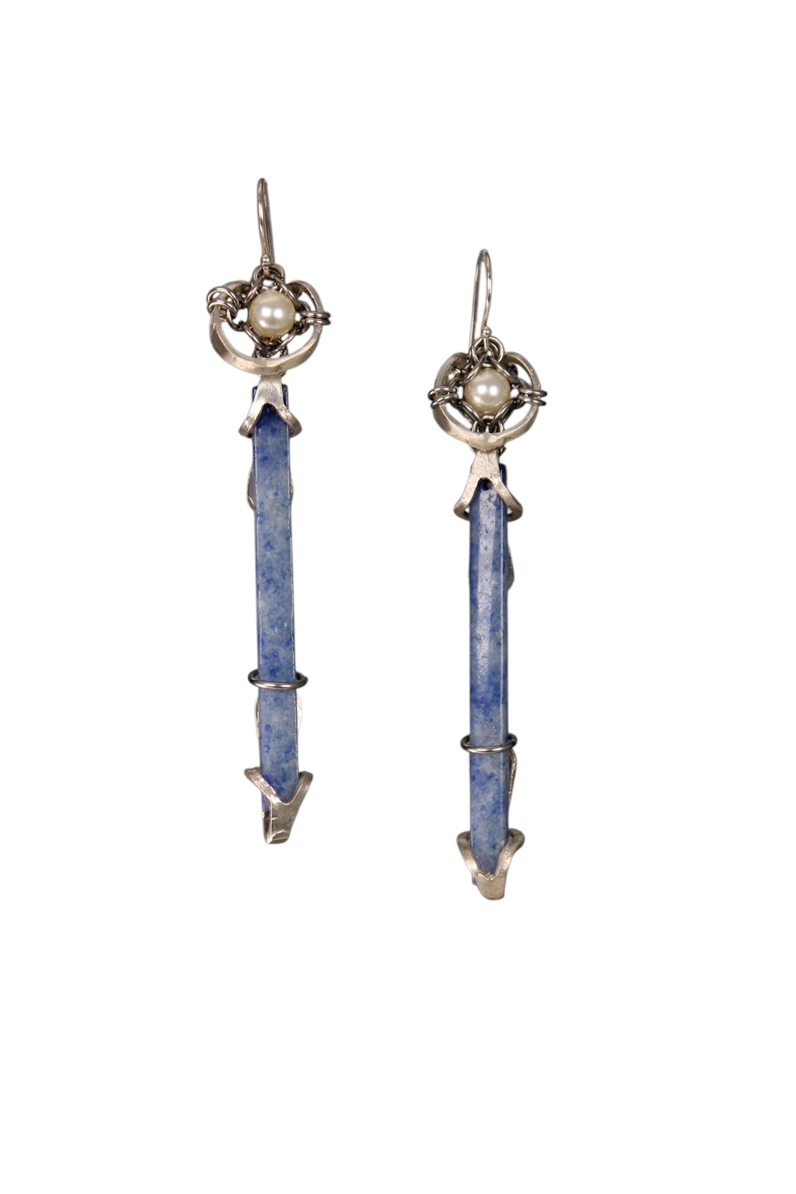 Pearl Cage & Blue Agate Spear Earrings
