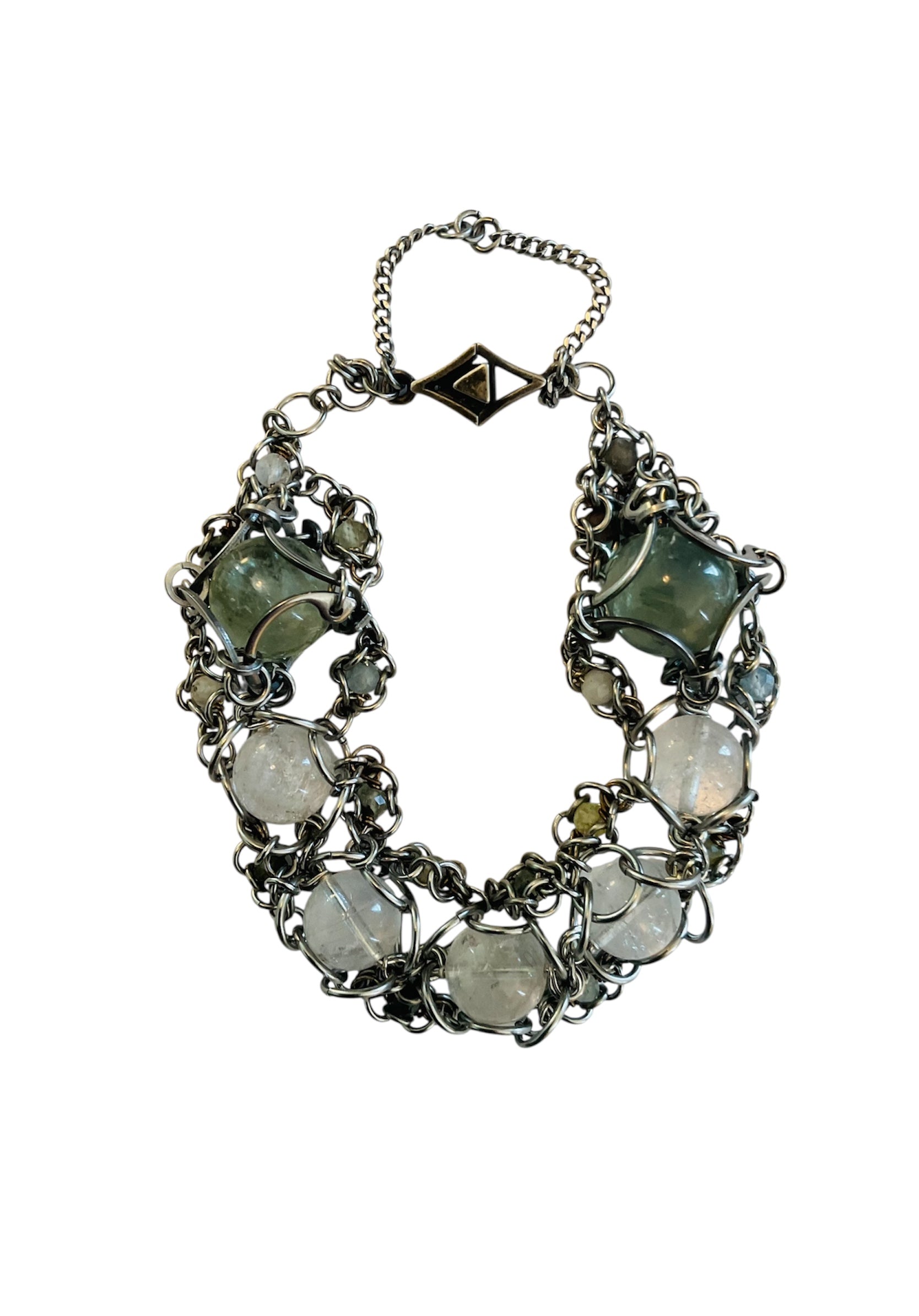 Rock Crystal and Prehnite Bracelet with one-of-a-kind A by AC Clasp