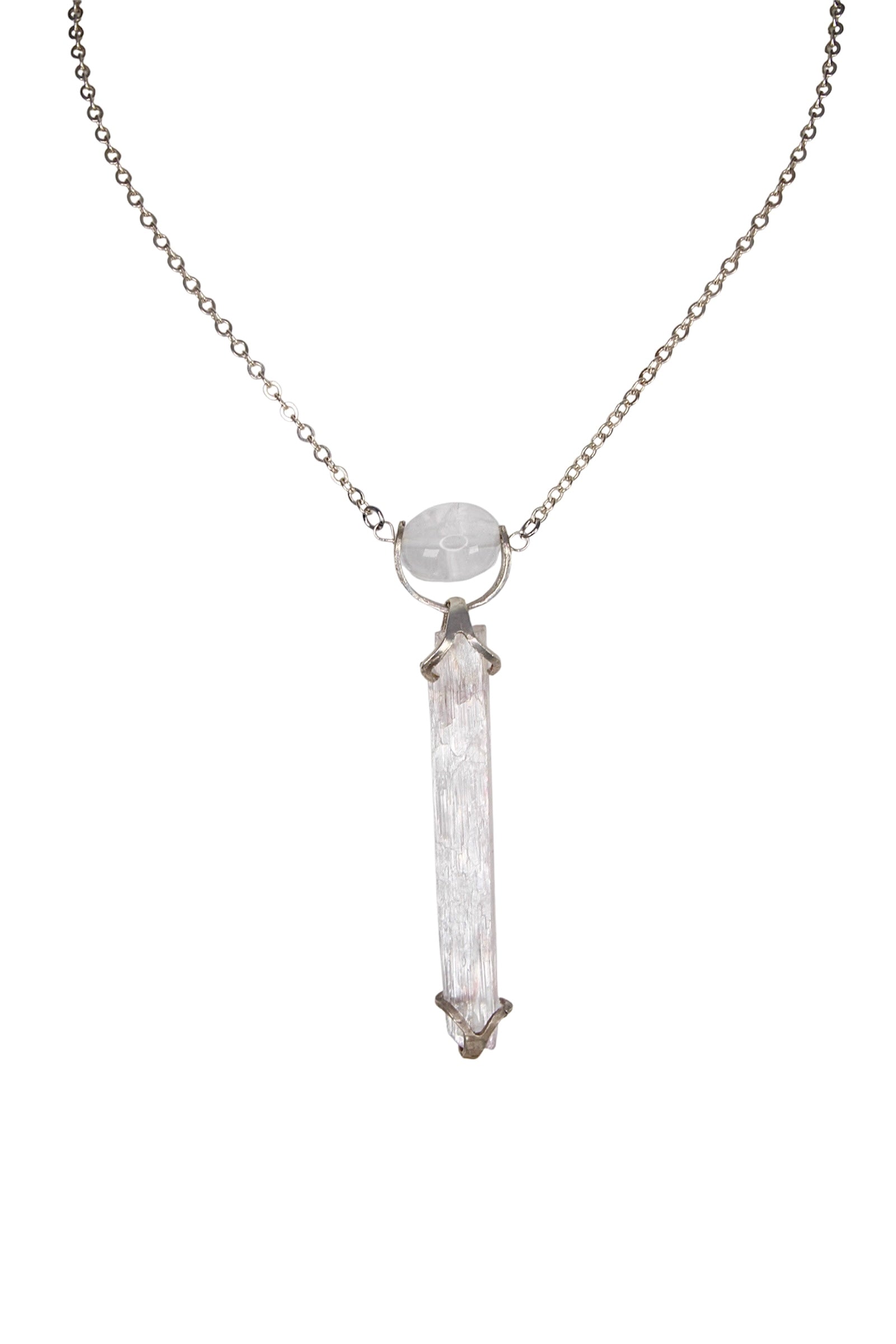 Silver-Encased Morganite and Rock Crystal Necklace