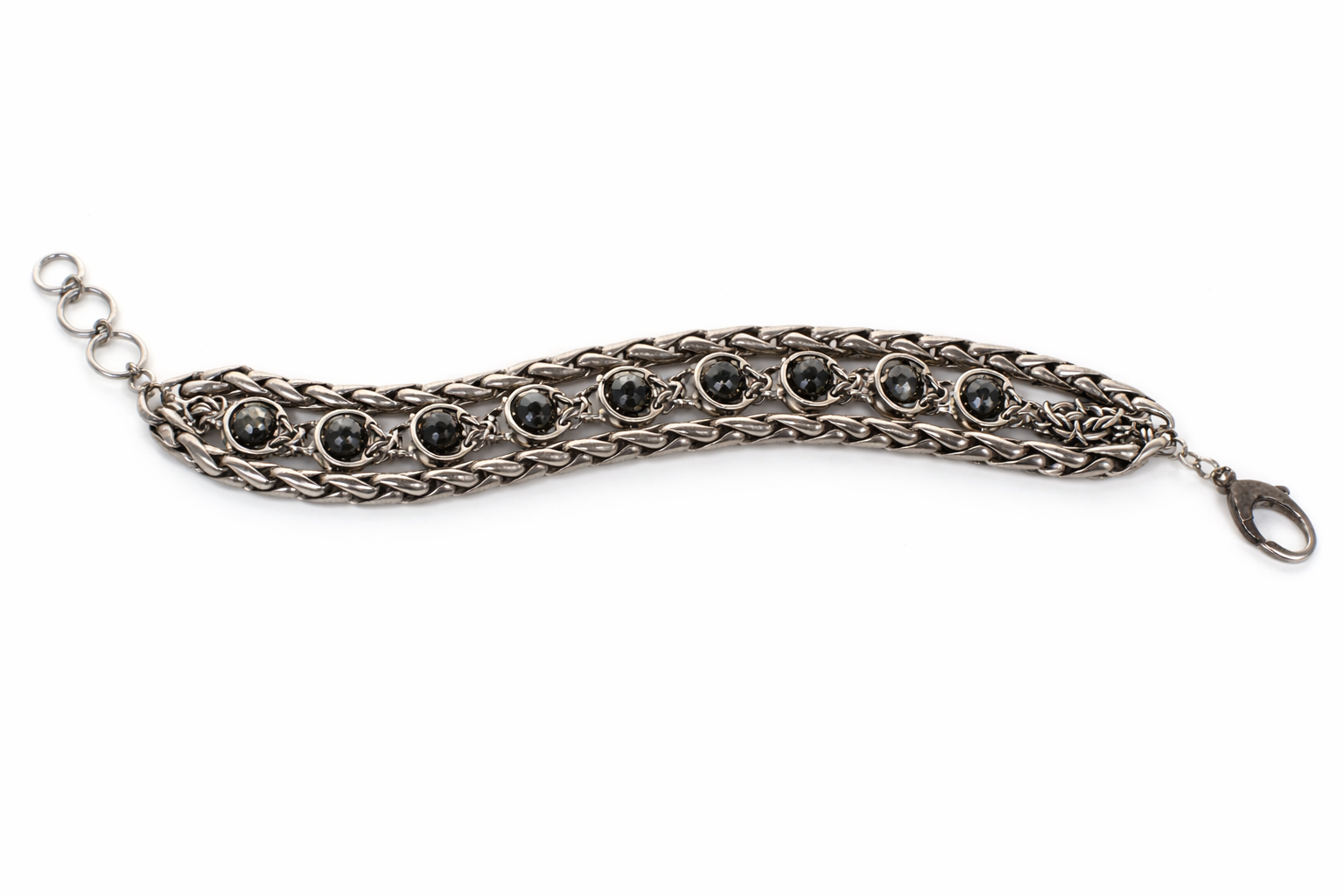 Black Diamond Joan of Arc Bracelet with 1970s Wheat Chain Rails
