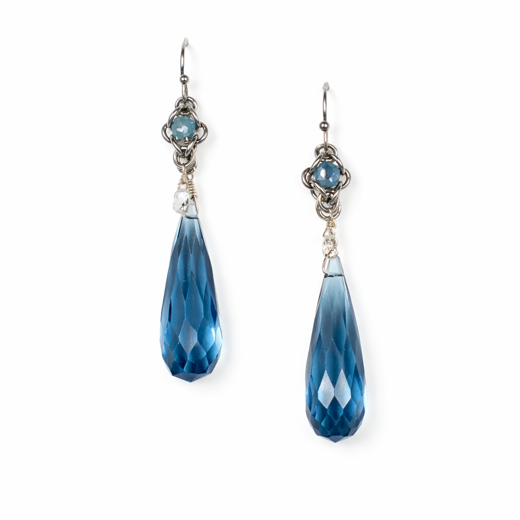 London Blue Topaz Drops with Caged Blue Sapphire & White Topaz Details Earrings