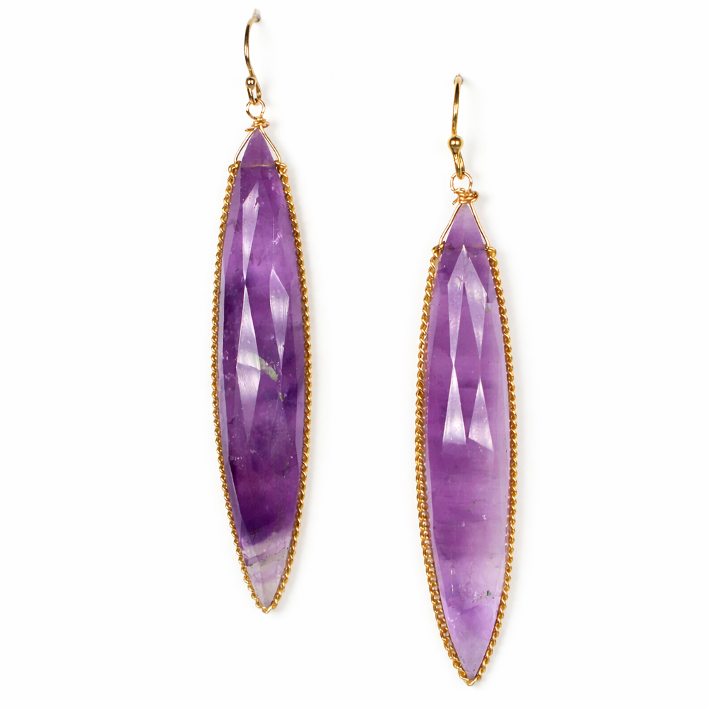 Proprietary‑Cut Amethyst Chain Encased Earrings